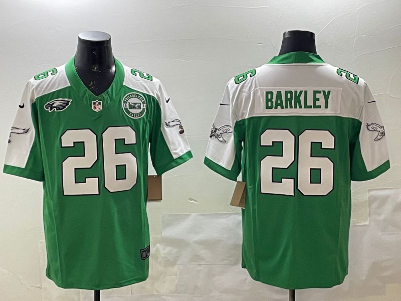 Men Philadelphia Eagles #26 Barkley Green Thanksgiving three generations 2025 Nike Vapor Limited NFL Jersey style 1
